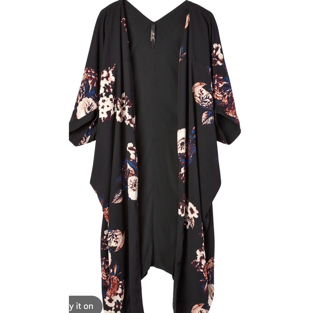 Melissa McCarthy Seven Floral Kimono Black Plus Size 3X Open Front Layer